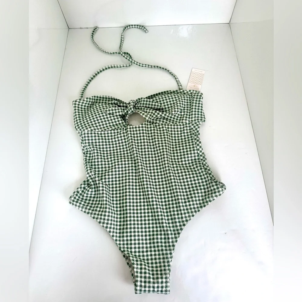 Eberjey Betty Lola Green Gingham One Piece Swimsuit with Knot in Artichoke - Picture 5 of 10